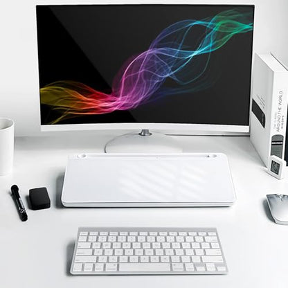 Glass Desktop Whiteboard with Storage 15" x 7" Desk Dry Erase Board with Marker & Eraser Compact Desk Organizer Computer Keyboard Stand Desk Board Buddy for Office, Home, School