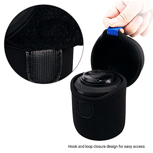 JJC Water Resistant Neoprene Camera Lens Pouch Case, Fold-Over Lens Bag for Mirrorless Lenses Up to 3.1 x 3.1 (D X H) for Sony FE 50mm f/1.8, Canon RF 35mm f/1.8, Fujifilm XF 23mm f/1.4 etc. - size: 3.1 x 3.1"