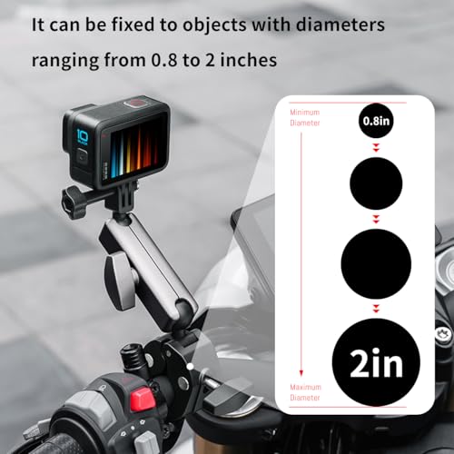 Clamp Camera Mount, Bike/Bicycle/Motorcycle Handlebar Mount for DJI camera | Action 6/5 Pro/4 3/Osmo Nano/Hero 13 12 11 10 9 8 7/Insta 360 X4 X5, with 360° Dual Ball Head, 1/4" Thread Interface Arm