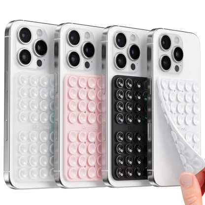 Klearlook 4Pack Silicone Suction Cup Phone Case Mount Double Sided, Sticky Phone Grip for Cell Phone, Hands-Free Phone Accessories for Selfies and Videos, Clear & Light Pink & Black & White - color: Transparent & Light Pink & Black & White