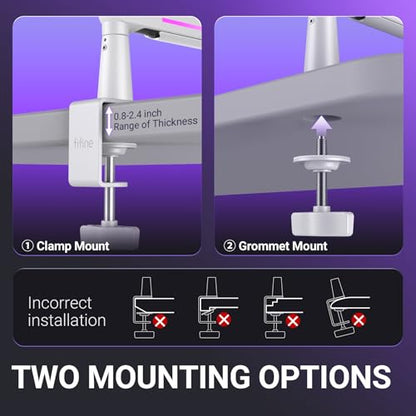 FIFINE RGB Microphone Boom Arm, Low Profile Rotatable Desk Mount Microphone Stand with Cable Management for Podcast, Streaming, Gaming, Studio-BM88ProW - color: white