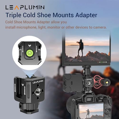 Triple Cold Shoe Mounts Adapter, 3/8'' Screw Hole to 1/4'' Screw Hole, Aluminum Alloy Hot Shoe Extension Bracke for DSLR Camera Flash Light, Monitor, Microphone-Black - color: Black