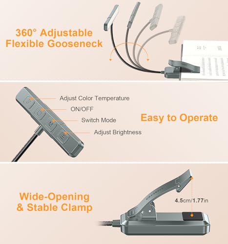 Gritin 2026 Gen 2 Book Light for Reading- 32 Eye Caring Full Spectrum LED | 5 Colors & 5 Brightness, Adjustable Wide/Narrow Beam, Upgrade 1500mAh Long-Lasting Rechargeable Clip on Light-Sea Blue - color: Sea Blue