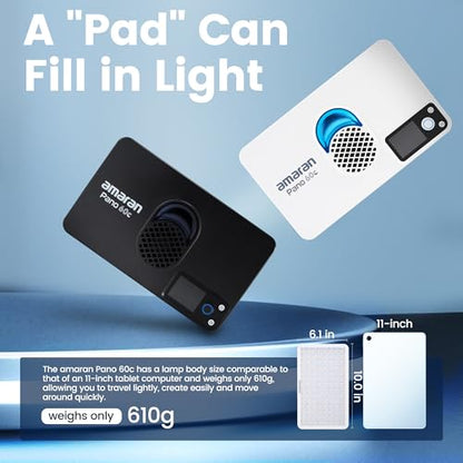 Amaran Pano 60c Kit Led Video Panel Light 60W RGBWW Full Color Lights,CCT 2,300K-10,000K,12 Lighting Efects,App Control,Support USB-C PD,with Softboxes and Carrying Case (Charcoal) - color: Charcoal