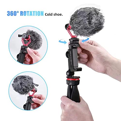 Metal Phone Tripod Mount with Rotatable Cold Shoe for Microphone Mount, Compatible with iPhone & Android, Universal Tripod Adapter for Vlogging, Cell Phone Holder, Youtube, Video Creators Rig