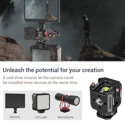 Triple Cold Shoe Mounts Adapter, 3/8'' Screw Hole to 1/4'' Screw Hole, Aluminum Alloy Hot Shoe Extension Bracke for DSLR Camera Flash Light, Monitor, Microphone-Black - color: Black