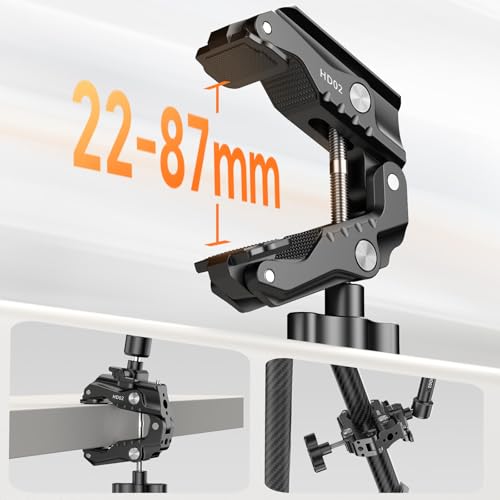 ULANZI HD02 10'' Camera Super Clamp: Ultra-Portable Mount w 1/4", 3/8" & NATO for Camera, Monitor, Light (Fits 20-87mm)
