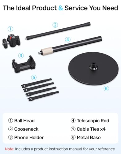 Webcam Tripod Stand with Phone Holder, Gooseneck Arm with 360° Ballhead for Desktop & Overhead Recording, Compatible with Logitech Cam C920 C922 C930e C960 C615 BRIO NexiGo N60 with 1/4'' Thread