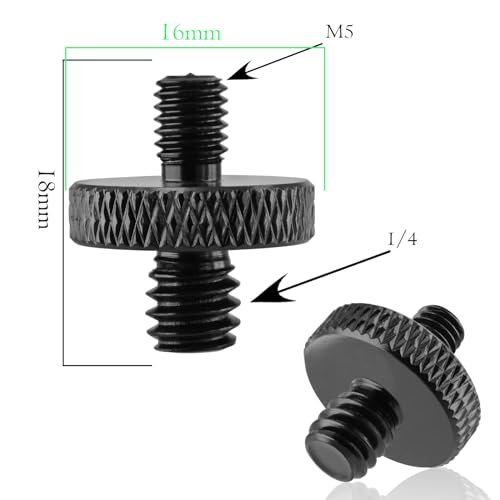 3-Piece 1/4" Male to M5 Male Aluminum Tripod Nut Connector, Black, for Cameras, Ball Heads, Monopods - style: 1/4" male to M5
