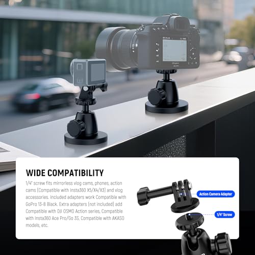 NEEWER Basics Magnetic Camera Mount for Action Camera Compatible with GoPro Insta360 DJI AKASO Accessories, Strong Magnet 360° Ball Head Mount for Car Video Recording Live Streaming, GP-101 - style: GP-101