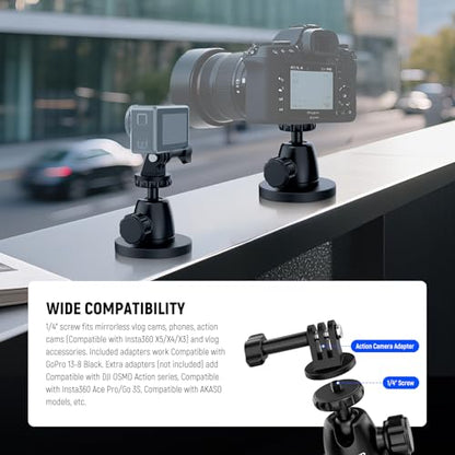 NEEWER Basics Magnetic Camera Mount for Action Camera Compatible with GoPro Insta360 DJI AKASO Accessories, Strong Magnet 360° Ball Head Mount for Car Video Recording Live Streaming, GP-101 - style: GP-101