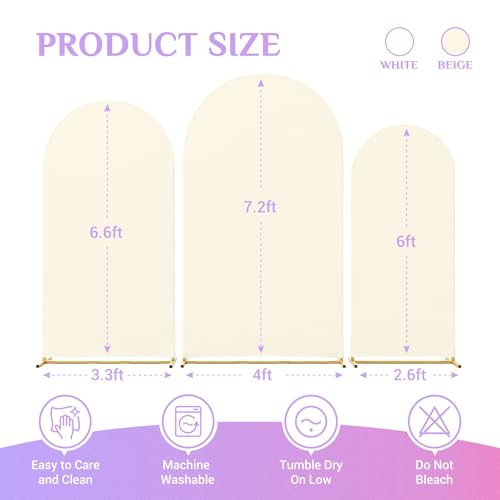 Toolterritary Set of 3 Metal Arch Backdrop Stand with Cover Set, (7.2FT, 6.6FT, 6FT Wedding Arch and Cover Set), Backdrop Arch for Party, Baby Shower, Birthday, and Graduation Ceremony - color: Beige, size: 7.2ft+6.6ft+6ft