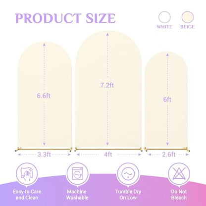 Toolterritary Set of 3 Metal Arch Backdrop Stand with Cover Set, (7.2FT, 6.6FT, 6FT Wedding Arch and Cover Set), Backdrop Arch for Party, Baby Shower, Birthday, and Graduation Ceremony - color: Beige, size: 7.2ft+6.6ft+6ft