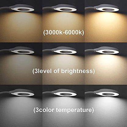 Desk Lamp, JKSWT Clip on Light Reading Light Ring Light LED with 3 Color Modes, 9 Brightness Dimmer, 60 pcs LEDs, Touch-Sensitive Control Pane, 360 ° Flexible Gooseneck Bed Light