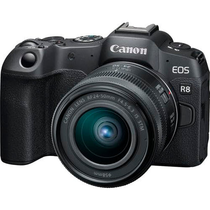 Canon EOS R8 Mirrorless Camera with 24-50mm & 55-210mm Lens Bundle with Commander Gear Bag + Microphone + 2X 64GB Extreme Memory Cards + Accessory Kit
