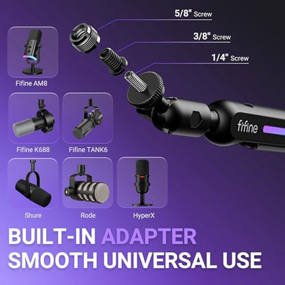 FIFINE Microphone Boom Arm with Controllable RGB, Adjustable Low Profile Mic Stand with Desk Mount Clamp,Cable Management, Screw Adapter for Gaming, Podcast, Streaming, Studio-BM88Pro - color: black