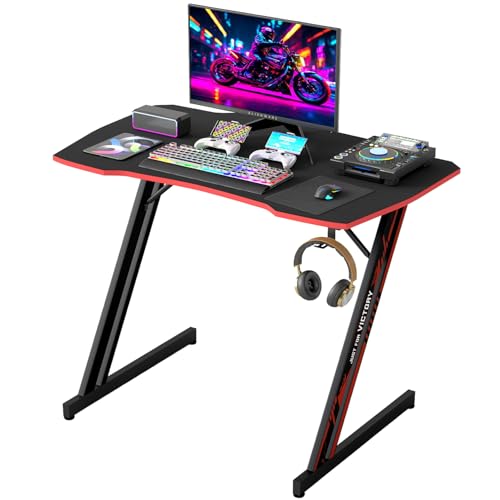 BestOffice Gaming Desk 35 in PC Computer Desk Z Shaped Gaming Workstation Ergonomic Gaming Table with Headphone Hook for Home Office,Black&Red | PC Computer Workstation, Ergonomic Gaming Table, Headphone Hook, For Home Office - color: Black&red, size: 35