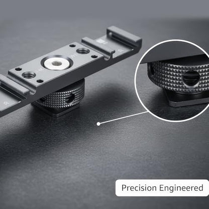 Dual Cold Shoe Mount, Aluminum Alloy Lightweight Camera Mount with Double 1/4 Inch Thread for Streaming, Content Creators, Studio Photography & Outdoor Vlogging