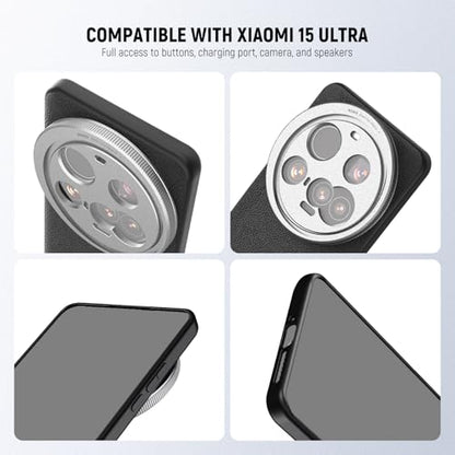 NEEWER 15 Ultra Case, Protective Phone Case Compatible with Xiaomi 15 Ultra, Heavy Duty TPU + PC Faux Leather with 17mm Lens Mounts & 67mm Filter Adapter for Wireless Charging, PA101 Black + Silver - style: Case for 15 Ultra/Black+Silver