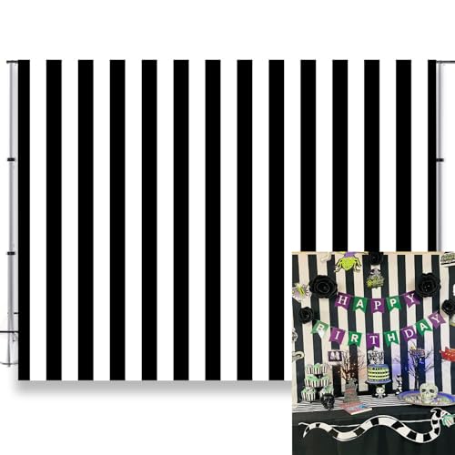 10x8ft Black and White Stripes Photo Backdrop Black White Backdrop Racing Theme Birthday Party Baby Shower Decoratio Photo Props Family Photoshoot Portrait Studio Props KU241 - color: Black, size: 10x8FT