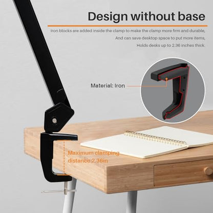 117PCS LED Clamp Desk Lamp, 20 Inch Metal Swivel Arm with Protective Casing, 2200 Lumens, Dimmable Task Lamp for Reading, Office Work, Sewing, Study, and Crafts(Black) - size: BLACK-NonCCT-Protective