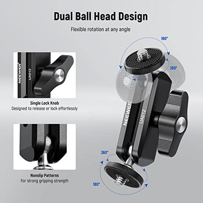 NEEWER Flexible Articulating Magic Arm with Dual Ball Heads, CNC Machined Aluminum Alloy with 1/4" Screws&Holes for Camera Monitor, LED Light, Microphone, Tripod, Compatible with SmallRig Cage, UA012 - style: UA012