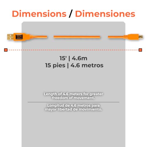 Tether Tools TetherPro USB 2.0 to Mini-B 5-Pin Cable | for Fast Transfer and Connection Between Camera and Computer | High Visibility Orange | 15 Feet (4.6 m) - color: Orange