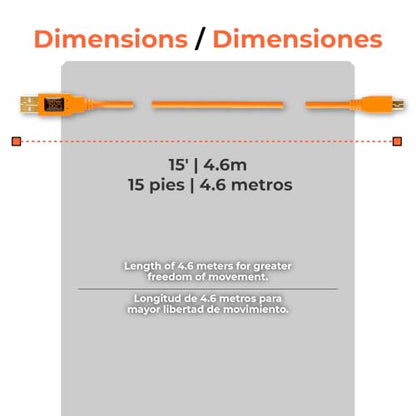Tether Tools TetherPro USB 2.0 to Mini-B 5-Pin Cable | for Fast Transfer and Connection Between Camera and Computer | High Visibility Orange | 15 Feet (4.6 m) - color: Orange
