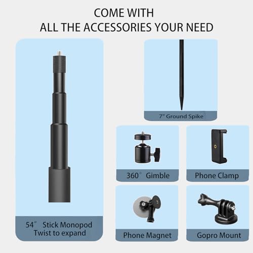 Golf Monopod Selfie Stick with Metal Ground Spike | Magnetic Phone Holder 52" Adjustable, Golf Training Aid Compatible w/Magsafe iPhone, Golf Swing Trainer (Magnet+Clamp+Ball Head) - color: Magnet+Clamp+Ball Head