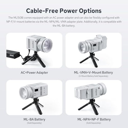 Godox ML150Bi Bi-Color COB LED Video Light 150W, 61054Lux@1m, 2800K-6500K, 11 FX, Compact COB LED Continuous Output Lighting for Studio & Outdoor Shooting, APP/DMX/RDM Control, Handheld LED Monolight - color: ML150Bi