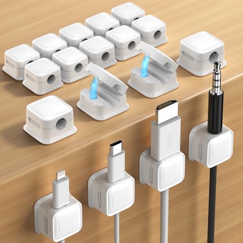 18 Pack Magnetic Cord Organizer Holder,Strong Adhesive Desk Cable Management Easy Open,Organize Phone Charging Cords Wire Holder Organizer Neatly for Home,Office,Car,Desk,Nightstand-White - color: White, size: 18Pack