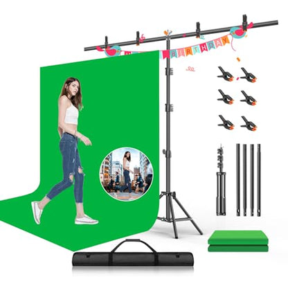 Green Screen Backdrop with Stand Kit, BEIYANG 6.5 X 5 Ft Portable Backdrop Stand Kit with Carrying Bag and 5 Clamps for Streaming, Video conferences and interviews