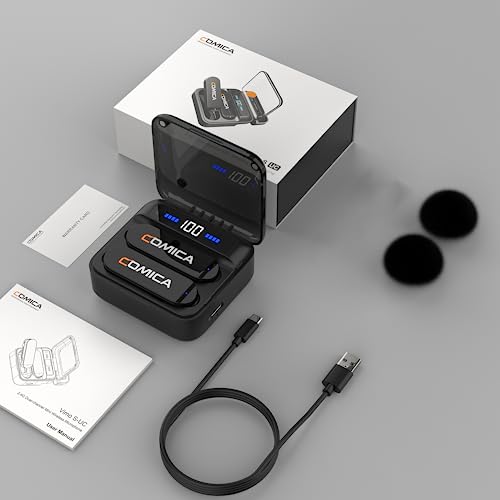 COMICA Vimo S UC Wireless Lavalier Microphone for iPhone 15/16/17/Android, Noise Cancellation, 656FT Range, 15H Battery Life with Charging Case, Lapel Microphone Wireless for Video Recording Vlogging