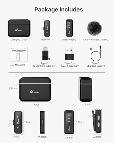 Loocam Mini Microphone for iPhone with Charging Case, Wireless Lavalier Microphone for Video, Recording, Vlog, 24H Standby Lavalier Microphone, Hi-Fi Audio, Noise Cancellation, 131FT Range