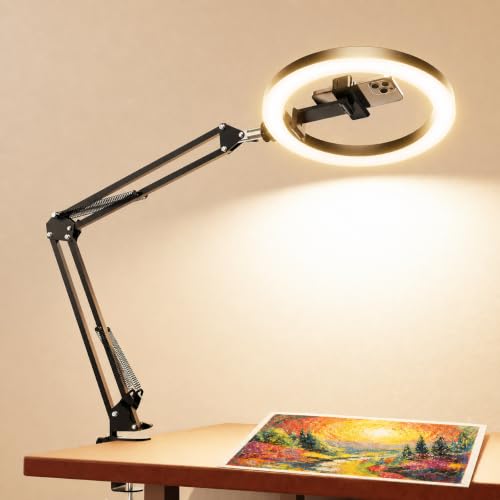 Upgrade Ring Light with Stand, Overhead Phone Mount for Desk, 10” Selfie Light with Stand Tripod for iPhone, Light with Phone Holder for Video Recording,Zoom Meeting,Live Streaming Tiktok,YouTube