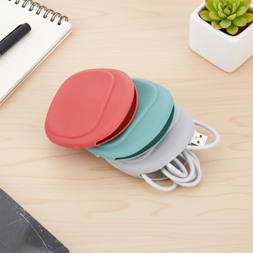 3 Pcs Silicone Headphone Organizer Mini Wired Headphone Organizer Data Cable Storage Case Portable Silicone Pouch Key Box for Storing Earbuds Flash Drive Keys(Red-Grey-Green)