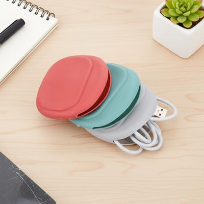 3 Pcs Silicone Headphone Organizer Mini Wired Headphone Organizer Data Cable Storage Case Portable Silicone Pouch Key Box for Storing Earbuds Flash Drive Keys(Red-Grey-Green)