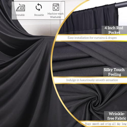 20ft x 12ft Black Backdrop Curtains, Wrinkle Free Thick Fabric Polyester Curtains Backdrop Drapes Cover for Parties Wedding Birthday Photography Background, 4 Panels 5ft x 12ft - color: Black, size: 20FT(W) x 12FT(H)