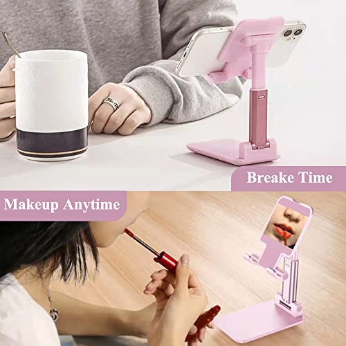 Meetuo 2 Pcs Cell Phone Stand for Desk, Adjustable & Foldable Phone Holder | Adjustable Angle Height, Fully Foldable&Portable, Compatible with iPhone/Smartphones - color: Pink+Black