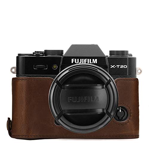 MegaGear Ever Ready Leather Camera Half Case and Strap Compatible with Fujifilm X-T30, X-T20, X-T10 - color: Dark Brown