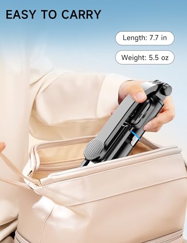 42" Selfie Stick Tripod with Fill Light Extendable Phone Stand All-in-1 Selfie Stick Travel Tripod with Detachable Remote & Phone Holder Cell Phone Tripod Compatible with iPhone/Android - color: Black with Light