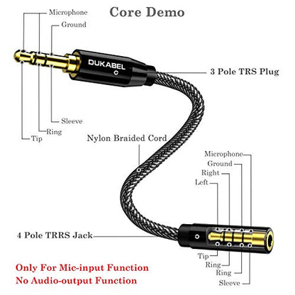 DUKABEL DC3 TRRS to TRS Adaptor, 3.5mm 4 Pole to 3 Pole Adapter, TRRS Female to TRS Male 4-Pole Mic-Supported Adapter for Camera, PC, TRRS Lav Microphones. - size: TRRS Female to TRS Male