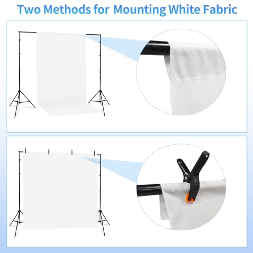 Adjustable Photography Backdrop Stand Kit 10x7ft(W*H)– Photo Studio Background Support with 4 Crossbars, 4 Clamps, 2 Sandbags (with 10 * 7 Feet White Backdrop Curtain) - color: White