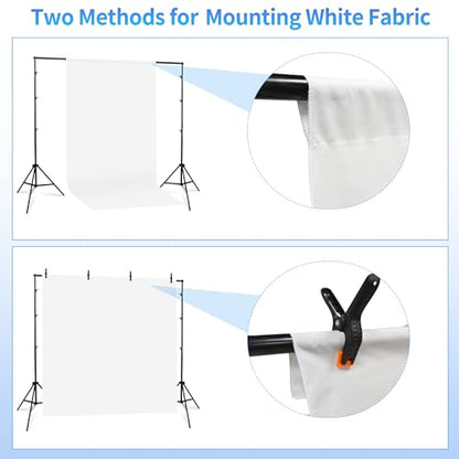 Adjustable Photography Backdrop Stand Kit 10x7ft(W*H)– Photo Studio Background Support with 4 Crossbars, 4 Clamps, 2 Sandbags (with 10 * 7 Feet White Backdrop Curtain) - color: White