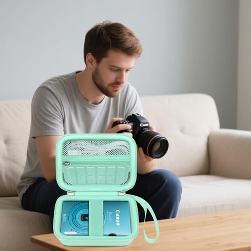 Elonbo Carrying Case for Canon PowerShot ELPH 360 HS A/ 360 HS/ 360/ IXY 650 Digital Camera, Canon PowerShot ELPH 330/190/160/115/130/110 Camera Hard Travel Bag, Mesh Pocket fits Cable, Light Green - color: Light Green
