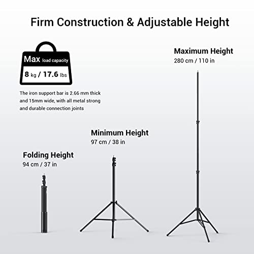 SMALLRIG Photography Light Stand 110"/9.2ft/280cm, Air-Cushioned Aluminum Photo Video Tripod Stand with 1/4" Screw for Softbox, Studio Light, Reflector and Ring Light, Max Load 8kg, RA-S280 - size: 9.2ft (Stand Only)