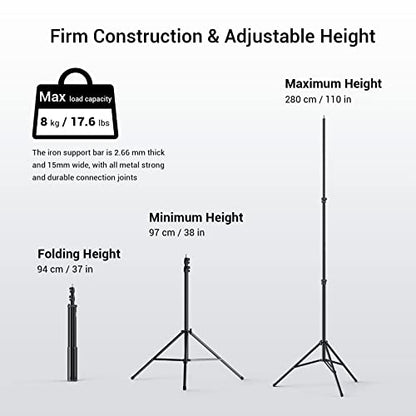SMALLRIG Photography Light Stand 110"/9.2ft/280cm, Air-Cushioned Aluminum Photo Video Tripod Stand with 1/4" Screw for Softbox, Studio Light, Reflector and Ring Light, Max Load 8kg, RA-S280 - size: 9.2ft (Stand Only)