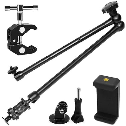 20" Magic Arm Clamp Kit with 1/4" & 3/8" Thread Clamp,Adjustable Friction arm- Articulating arm,with/Phone Clip/Tripod Mount Adapter,for Action Camera/DSLR/LCD Monitor/LED Lights/Cell Phone - color: 20 Inch Frosted Black Magic Arm