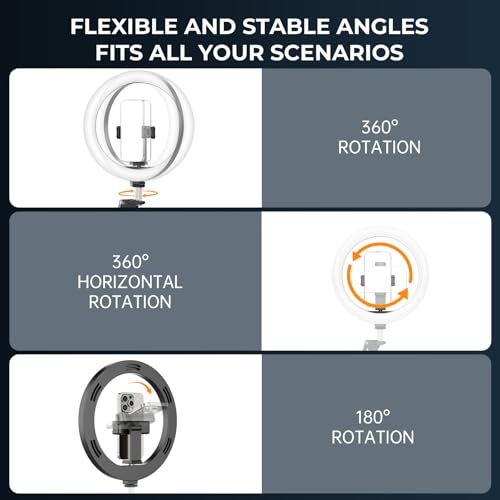 12" Ring Light with Stand Tripod for iPhone, Overhead Phone Camera Mount, Adjustable 72" Height Tripod Holder Floor, Phone Stand for Video Recording Filming Streaming Cooking TikTok YouTube, CRI >95 - size: 12 inches
