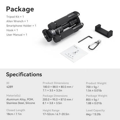 SmallRig VT-20 Aluminum Mini Tripod, 20" Desktop Tripod with 360° Ball Head, Compact Desktop Tripods for DSLR Camera Video Camcorder, Load up to 13lb/6kg - style: VT-20